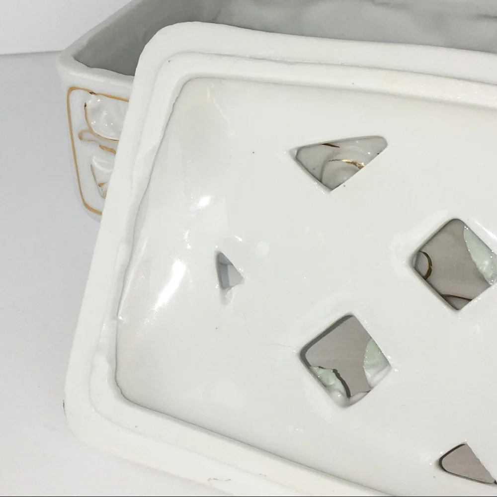 White Porcelain Jewelry Box with Pink Floral Design Delicate Rectangular Beauty